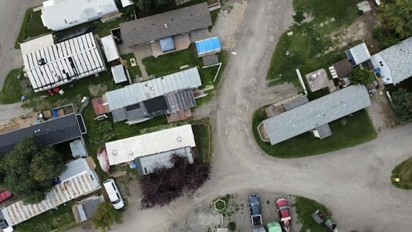 Aerial view of a mobile home park